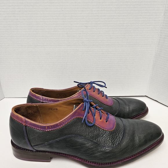 John Fluevog Black and Purple Leather Oxfords - Picture 1 of 9